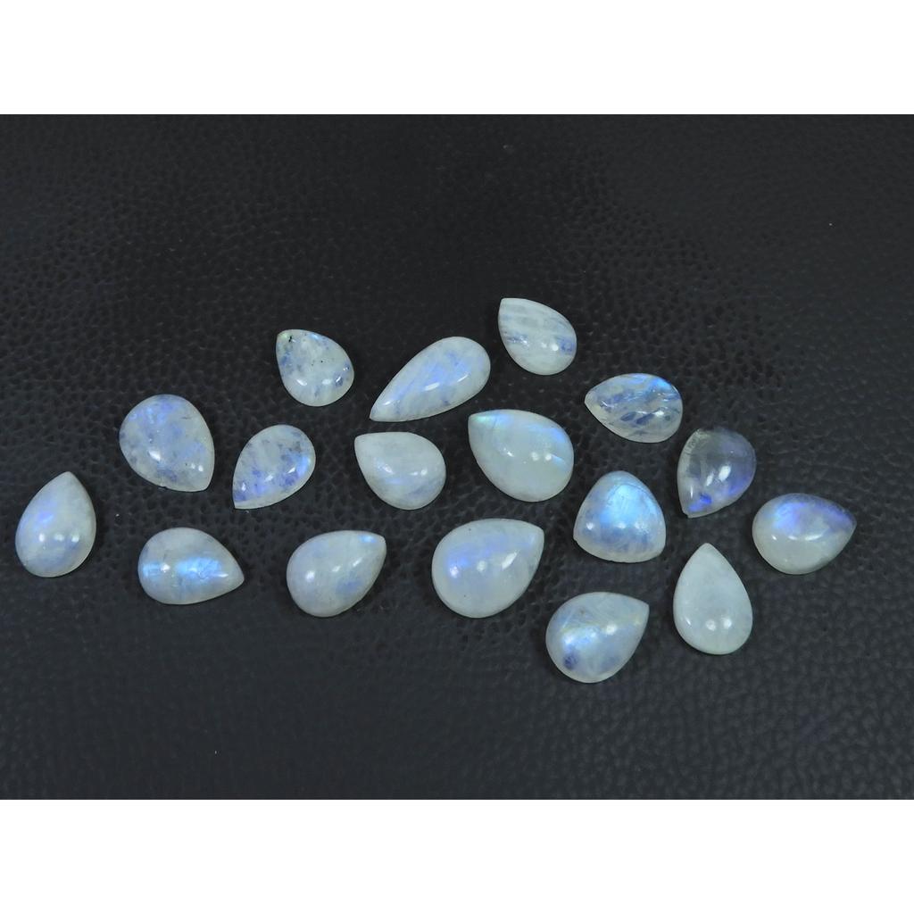 9X13-11X5MM Natural Rainbow Moonstone Pear Cabochon Loose Gemstone 17Pcs Lot C-1772