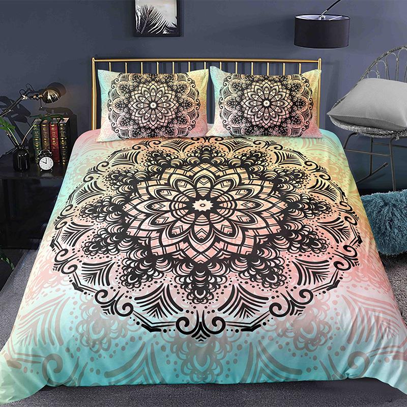 Bohemian 2/3Pcs Boho Mandala Bedding Set Twin Queen King Size Comforter Duvet Quilt Cover And Pillowcase Soft Bedclothes