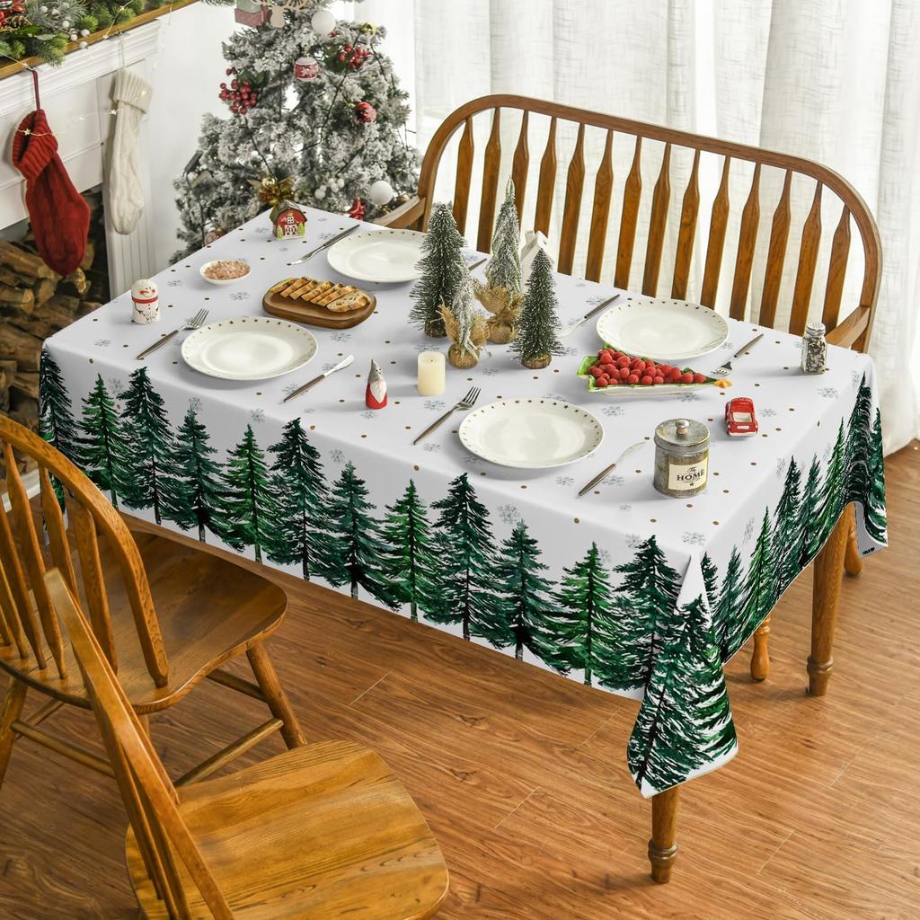Merry Christmas Pine Tree Snowflake Tablecloth For Table Decor Winter Kitchen Dining Polyester Table Cloth Christmas Decorations