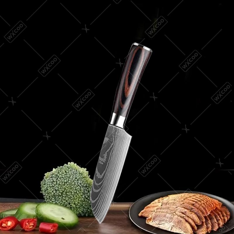 WXCOO Kitchen Professional Chef Knife Japanese Santoku Laser Damascus Pattern Meat Vegetable Fruit Cooking Utility Knife
