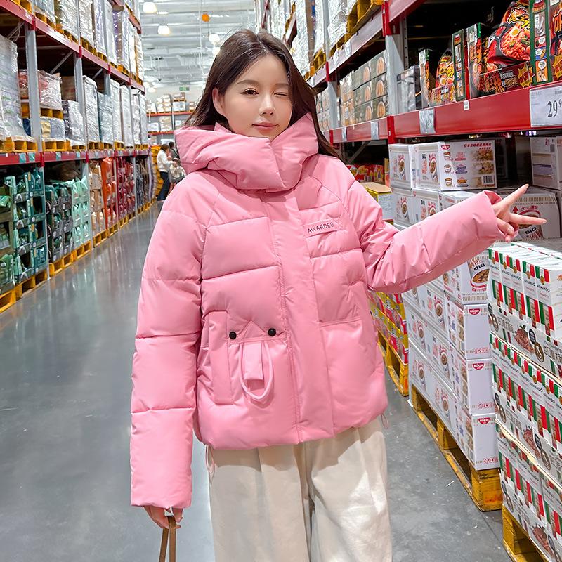 

New fashion casual stand-up collar loose version down cotton cute design small short cotton jacket temperament short jacket XXL розовый