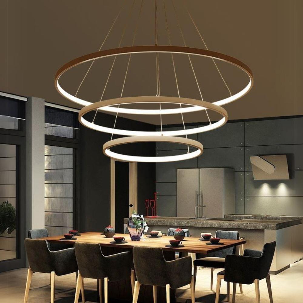 LED-Deckenhängeleuchte, Kronleuchter, 3 Ringe, 76W, goldfarben, verstellbar, NEUTRAL