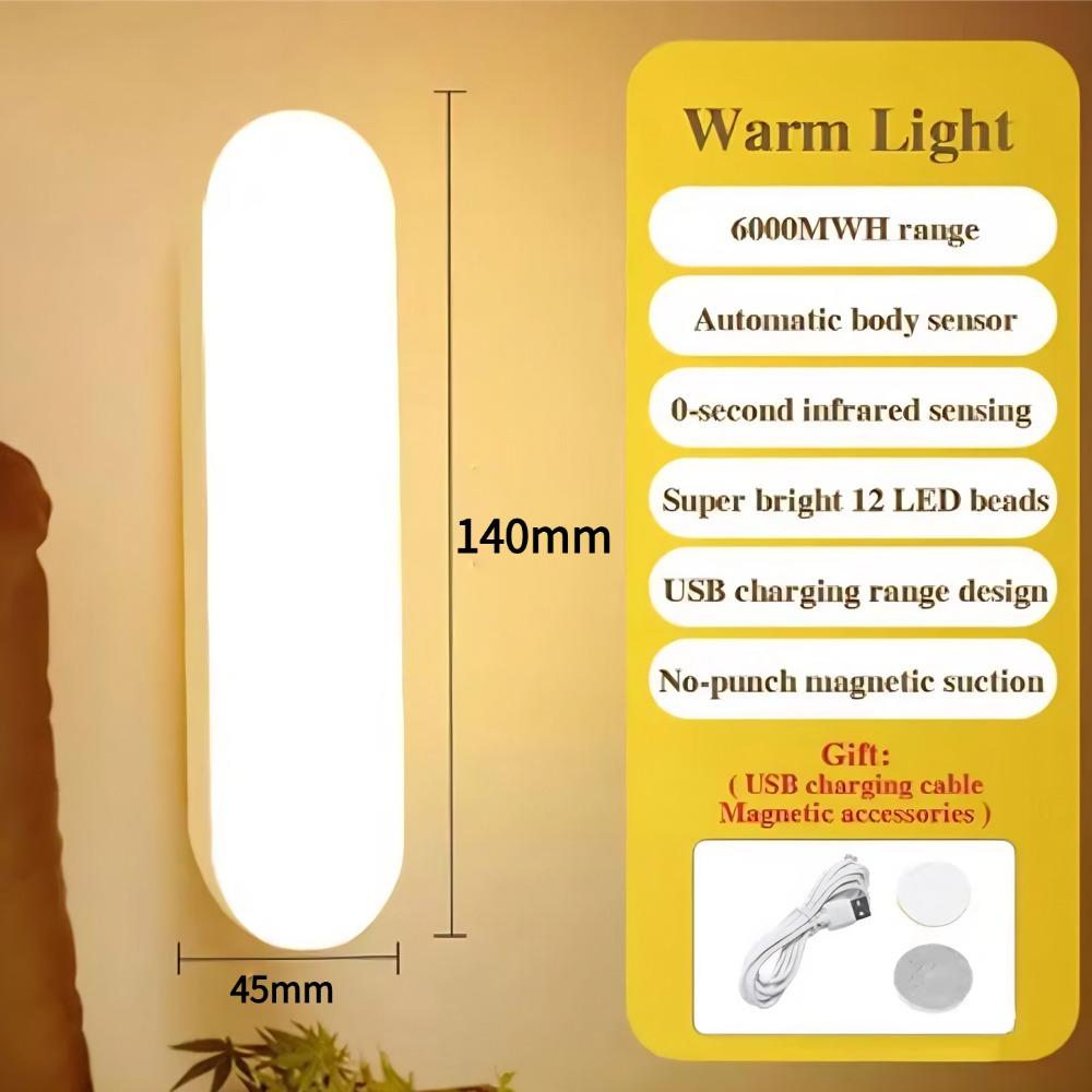Lampada da notte a LED magnetica ricaricabile con sensore di movimento PIR a LED Lampada da notte a LED magnetica ricaricabile USB senza fili per la luce della camera da letto per la cura del bambino del guardaroba del corridoio della scala