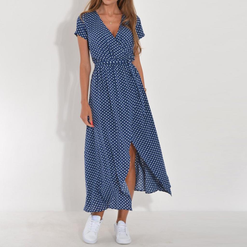 Dámské šaty Tištěné V-výstřih S pasem Středně dlouhé Krátký rukáv Rozparkové šaty