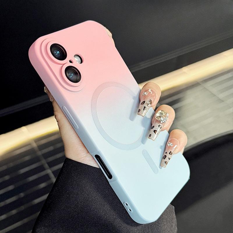 Applicable To Apple 17promax Gradient Magnetic Liquid Silicone Mobile Phone Case IPhone 16 Lens Film Protection Case