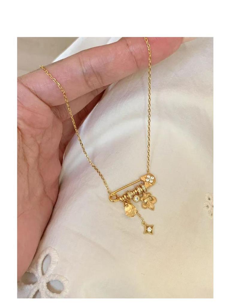 Vintage S925 Sterling Silver Starburst Iris Brooch Necklace - Women's Luxury Choker Clavicle Chain