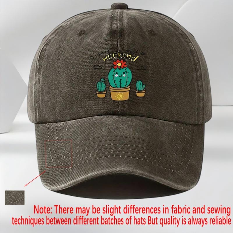 Cute Cactus Weekend Print Baseball Cap Unisex Casual Polyester Adjustable Sun Protection Hat