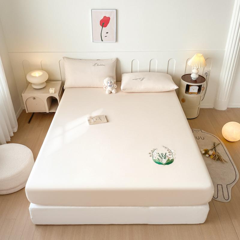 40 Long-staple Cotton Embroidered Single Fitted Sheet Home Hotel Simple Fitted Single Fitted Embroidered Fitted Sheet