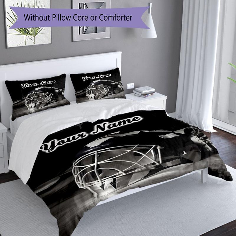 3-teiliges Hockey-Torwartmasken-Bettwäscheset mit individuellem Namen Bettbezugverschluss Enthält 1 Bettbezug & 2 Kissenbezüge für das Schlafzimmer