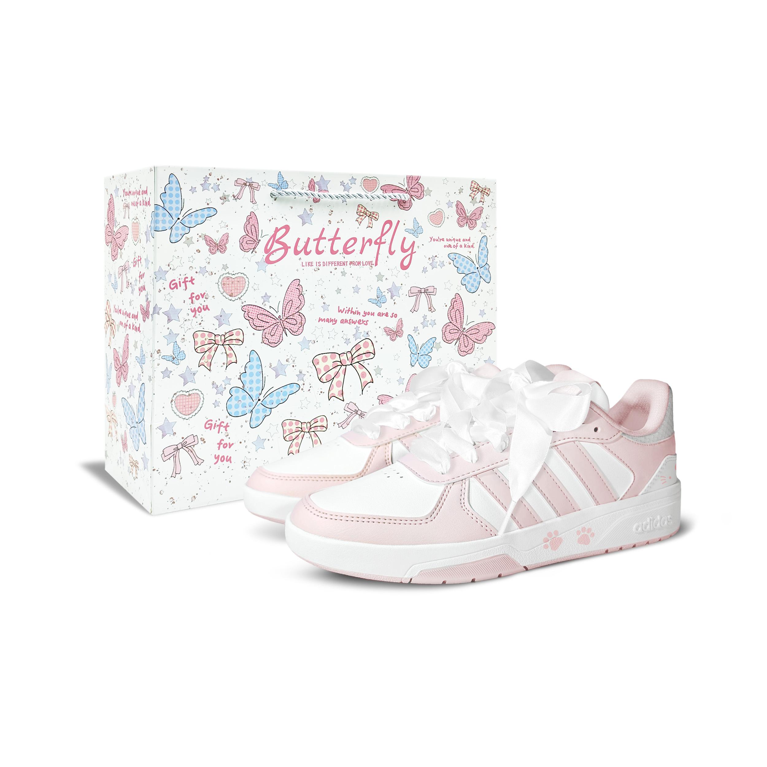 

Adidas COURTBEAT Pink Cat Paw BOX Synthetic Leather Low top Flat Unisex Pink White Skateboard Shoes KI6785(Team-831-BOX) 35⅔