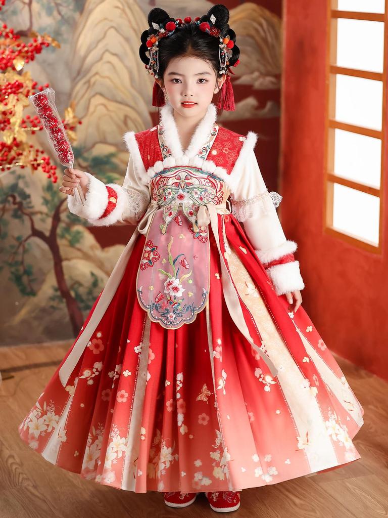 Χειμωνιάτικο Βελούδινο Φόρεμα Hanfu για Παιδιά: Νέο Έτος Στυλ Κίνας Σουίτα Τανγκ για Κορίτσια