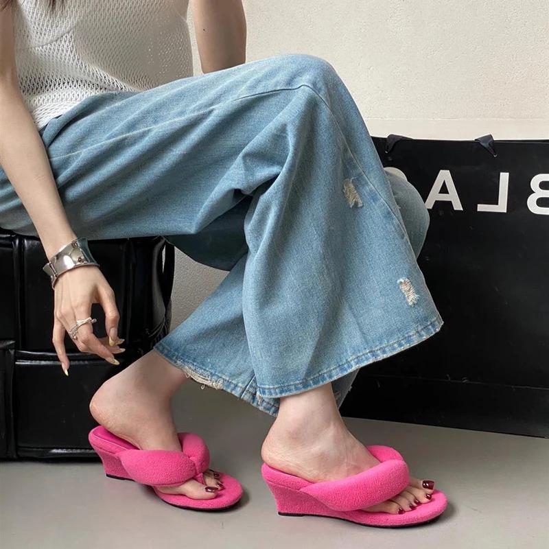 Summer Design Clip Toe Women Slippers Wedges Heel Party Dress Ladies Shoes Zapatos Mujer