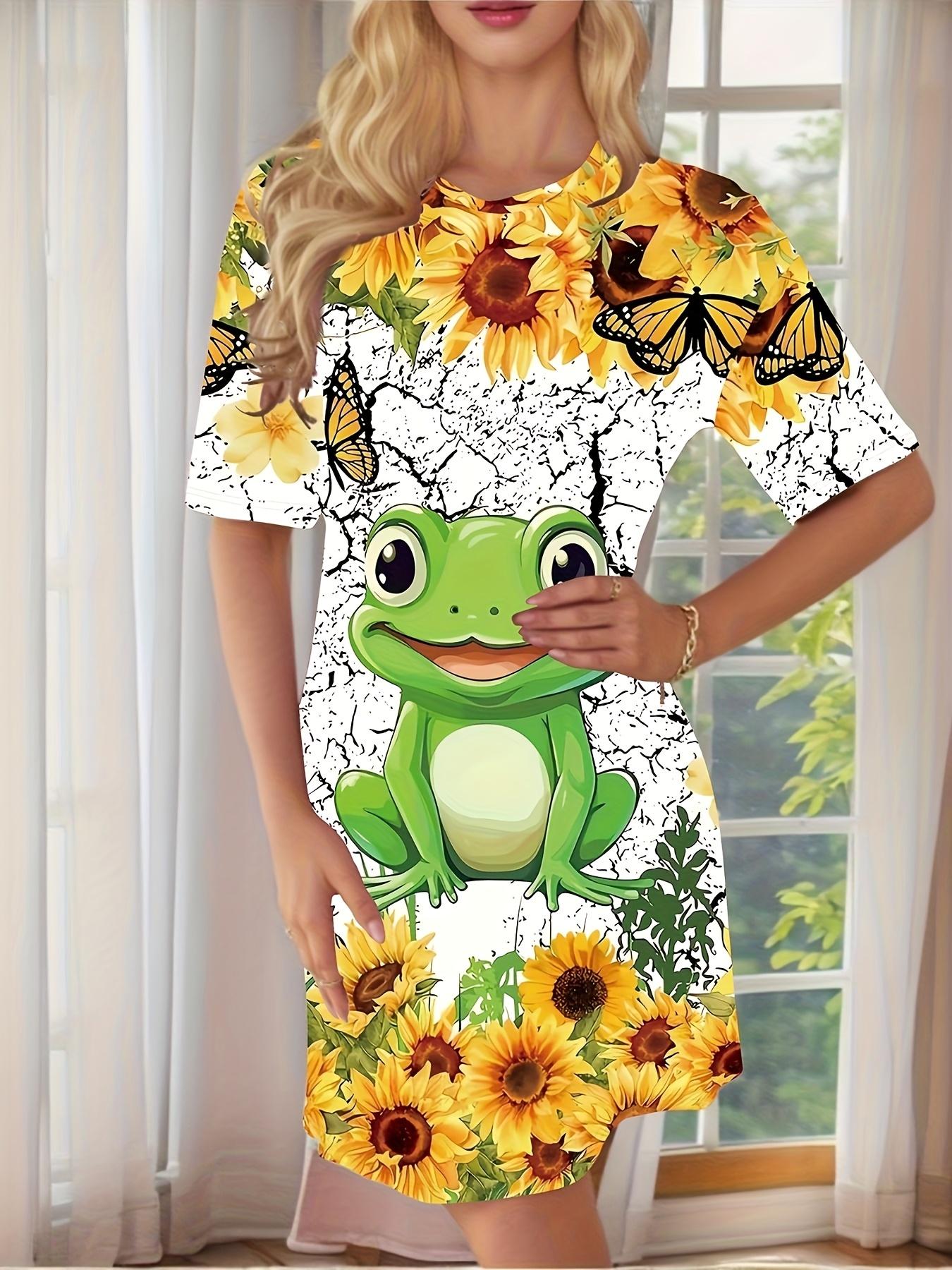 

New Women S Fashion Cute Sunflower And Frog Print Pajamas. Sweet Holiday Gift. Comfortable And Breathable Gray Skirt. Elegant Homewear Suitable for Al M дубильная кора