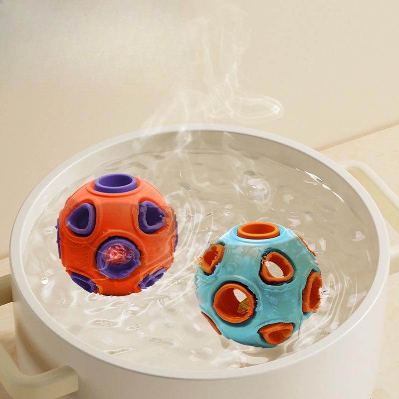 Klingender Leuchtender Doppelschichtiger Hunde-Spielball, Naturkautschuk Selbstreinigende Zähne, Zahnpflege und Auslaufender Haustier-Spielball