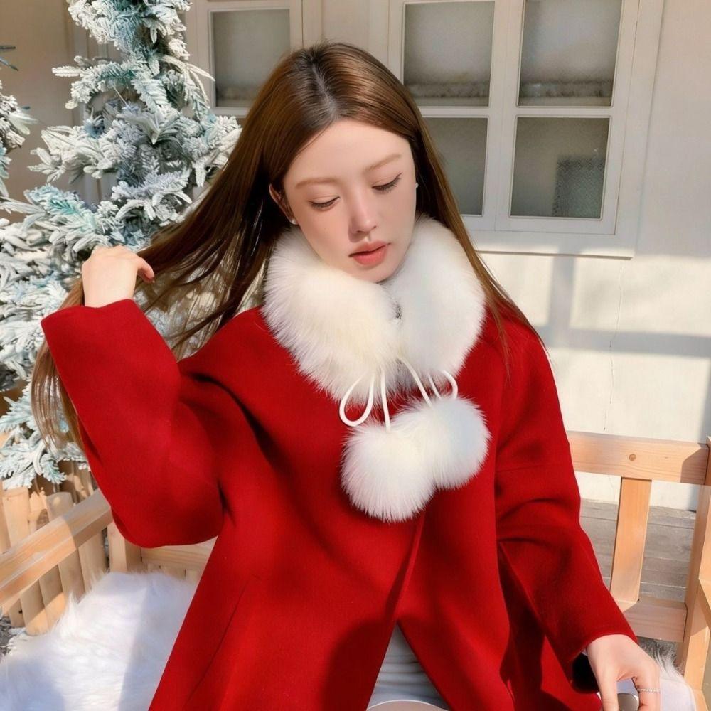 Pom Pom Tie Fur Collar Scarf Soft Plush Fluffy Neck Warmer New Pom Pom Scarf Women