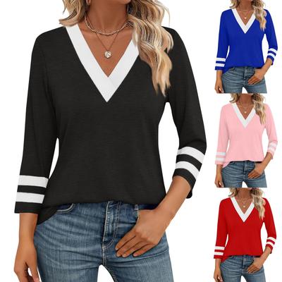 Women's Casual, Fashionable And Trendy Two-tone V-neck Top