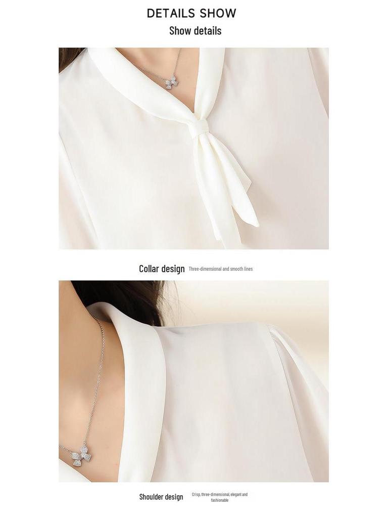 Brand Women's High-End White Silk Long Sleeve Shirt - Stylish Summer 2025 Formal Fashion