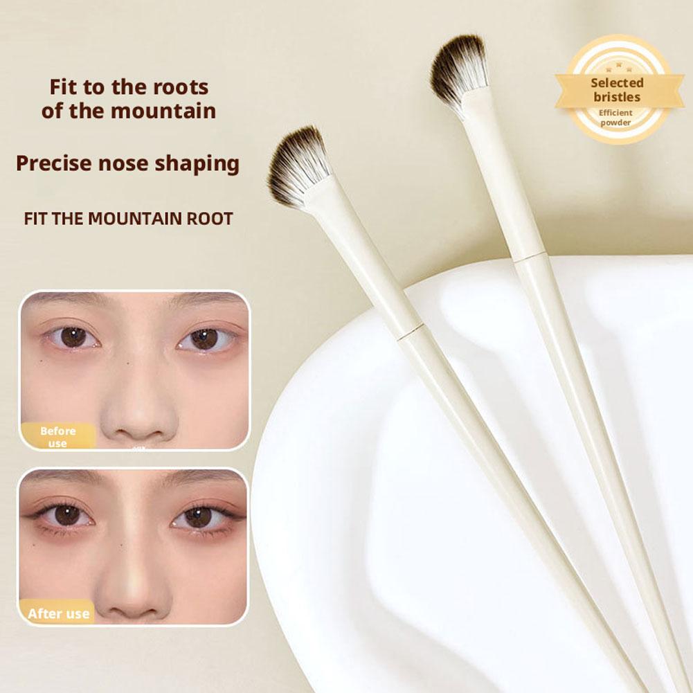 2 Pcs Half Fan-shaped Nose Shadow Brush Portable Angled Nose Contouring Highlighter Powder Brush Make Up Tools