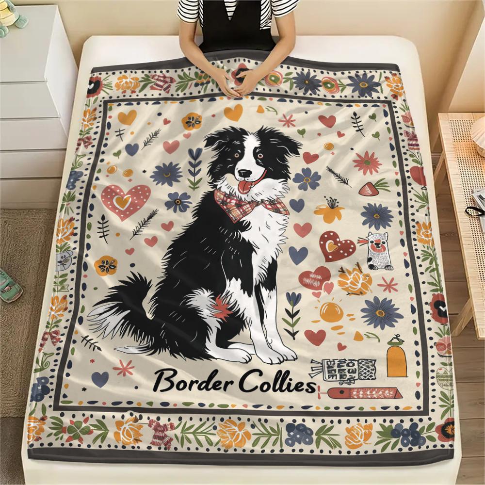 1Pc Cute Yorkshire Print Flannel Blanket, High quality Comfortable for All Seasons, Home Decor, Warmth and Comfort, Perfect for Christmas Gifts