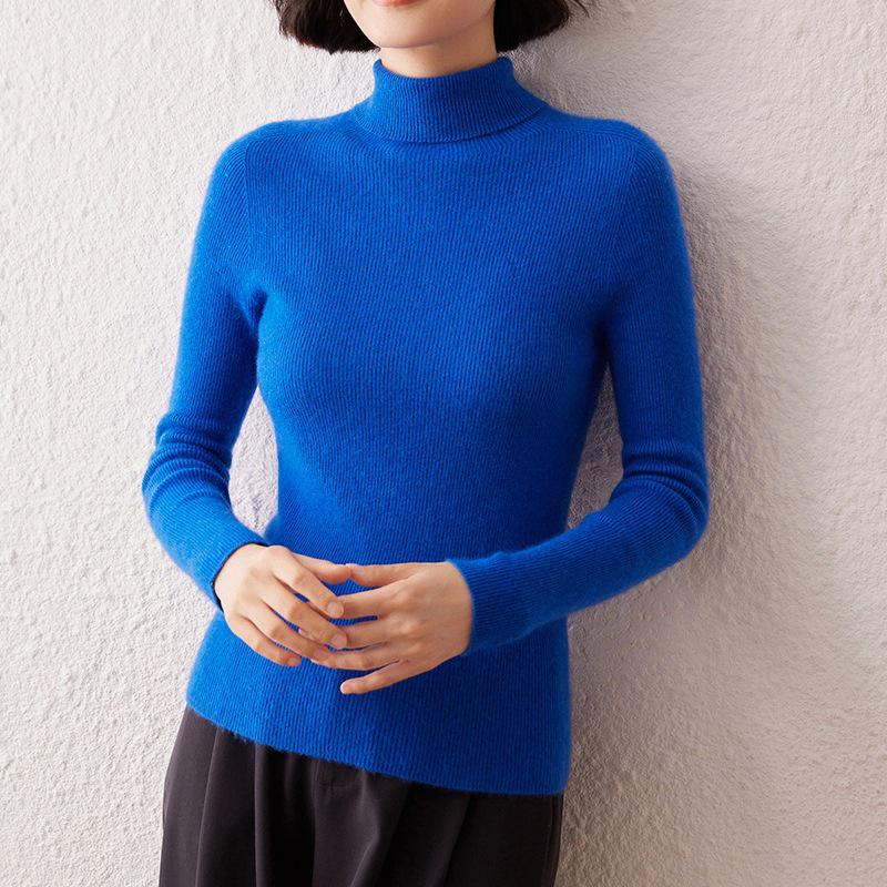 Women's High Neck Cashmere Sweater: Slim Fit Long Sleeve, Stacked Collar Knit for Autumn/Winter