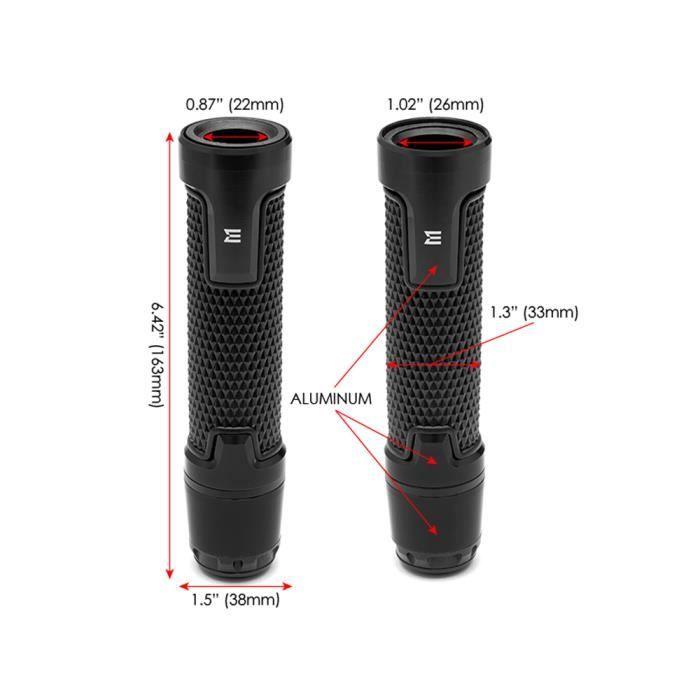 Poignées de motocyclettes noirs pour barres de 22 mm - Aluminium anodisé - Haute qualité