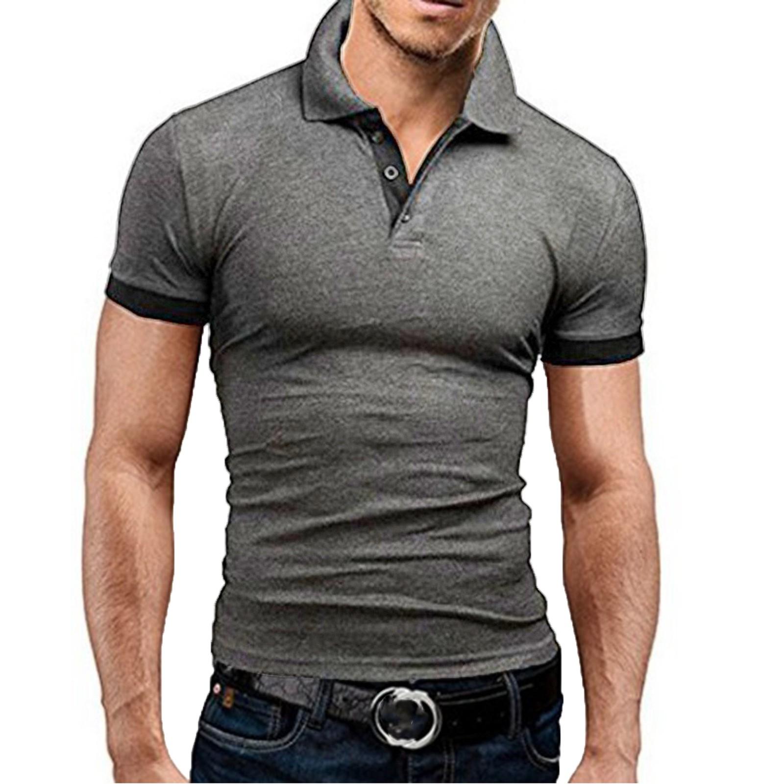

Men’s Short Sleeve Casual Slim Fit Shirts Contrast Color Patchwork T-Shirts XL