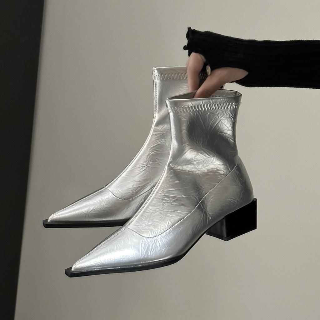 Sharp Pointed Short Boots for Women's New 2025 Autumn and Winter Women's Boots Thick Heel Boots Casual Women's Footwear