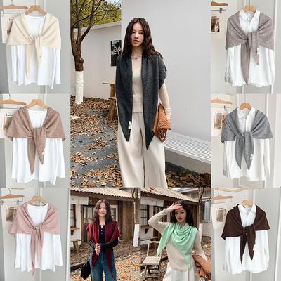 Kadın Lüks Örgü Şal: Bahar/Sonbahar İçin Hafif, Çok Yönlü Düz Renk Üçgen Şal & Hırka