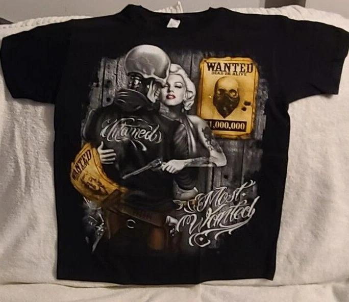 T-shirt СКЕЛЕТ ЧЕРЕП МЭРИЛИН МОНРО ПИСТОЛЕТ ТАТУ НЕУКРОТИМЫЙ САМЫЙ РАЗЫСКИВАЕМЫЙ 3XL