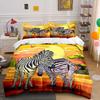 3-teiliges Afrikanische Savanne Bettwäsche-Set Zwei Zebras bei Sonnenuntergang Cartoon-Kunstdruck Bettbezug Helles Safari-Design