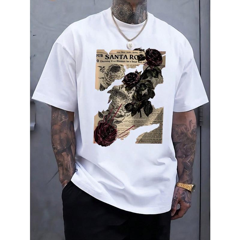 

Round Neck Men s Loose Street Pattern T-shirt S белый