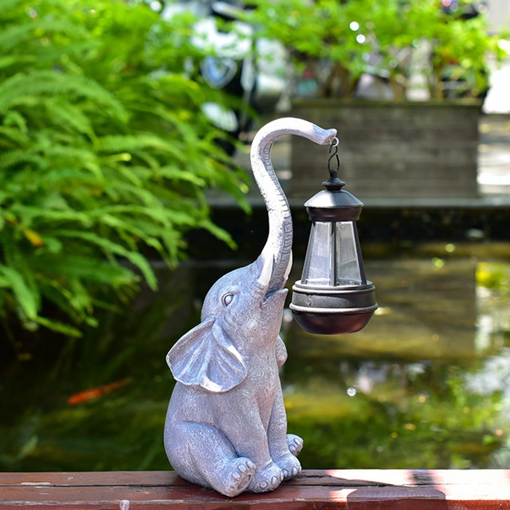 Solar Powered Resin Garden Elephant Statue Decorative Landscape Courtyard Decor Eco-friendly Outdoor Artwork