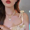 Imitation Pearl Tassel Flat Snake Bone Necklace For Women Fashionable Personalized Daily Accessory Party Jewelry Birthday Gifts