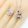 Joyería Multicolor de Circonita para Mujer Conjuntos de Boda Collar de Cristal Colgante Pendientes Anillo Regalo de Fiesta
