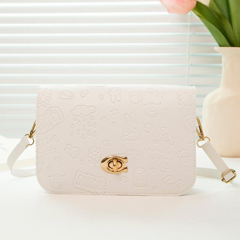 

Trend embossed lock single shoulder crossbody small square bag versatile mobile phone change women s bag белый