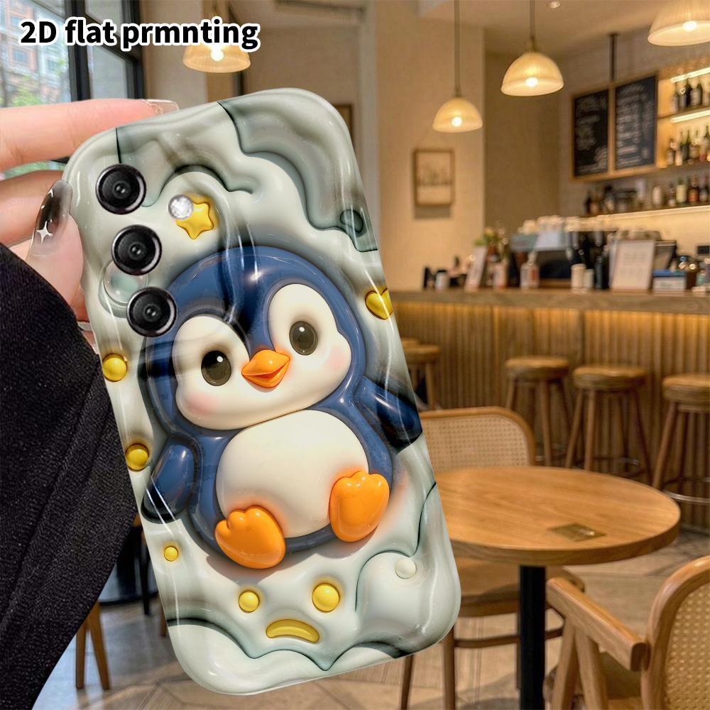 Phone case: 2D flat design suitable for Samsung Galaxy A34 A35 M05 M06 S20 S22 S21 FE Plus 5G protective case, blue little penguin, perfect Christmas 