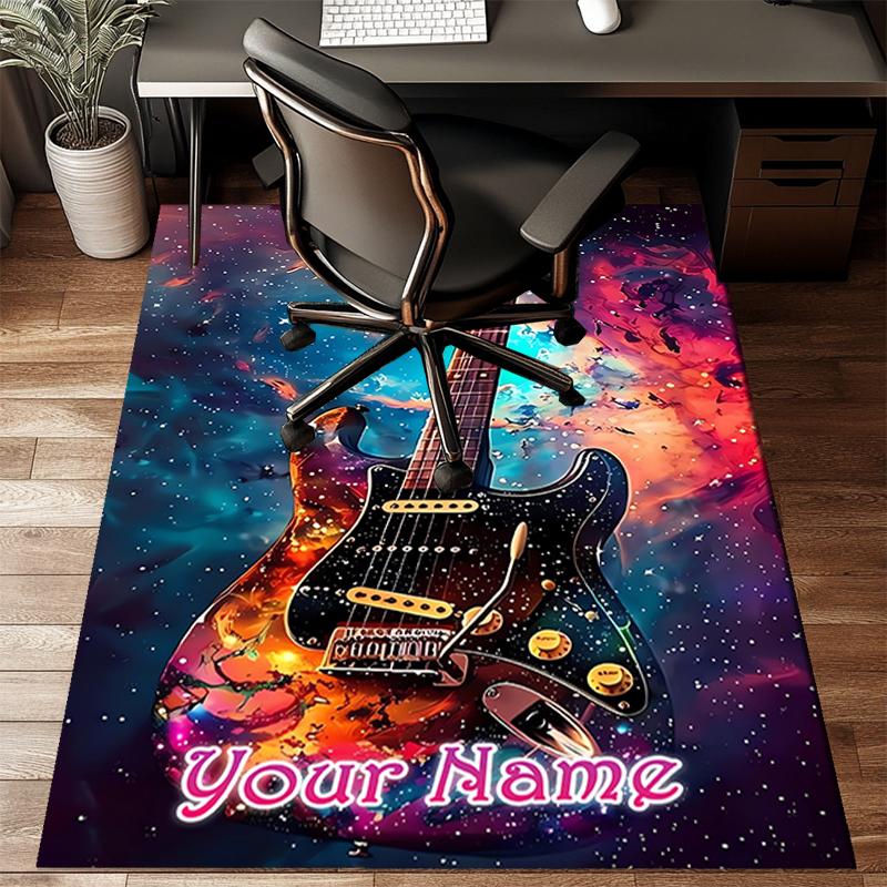 1PC Custom Name Galactic Guitar Dreams Theme Floor Mat Ideal for Living Room, Game Rooms, Office, Bedroom Floor Mat Playful Design