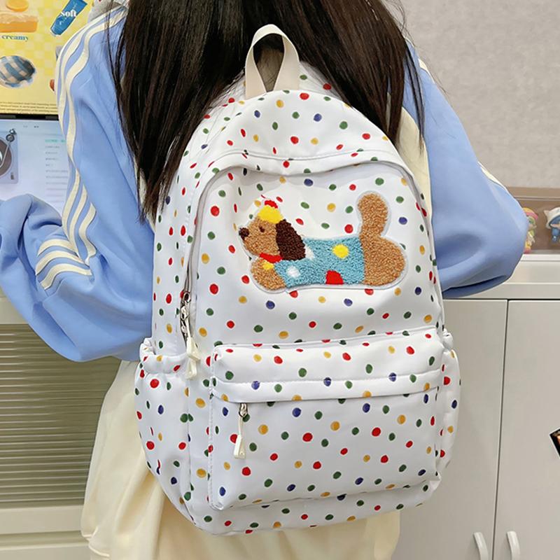 Korean Version Of Large Capacity Backpack Color Polka Dot Student Backpack Casual Trend Computer Bag