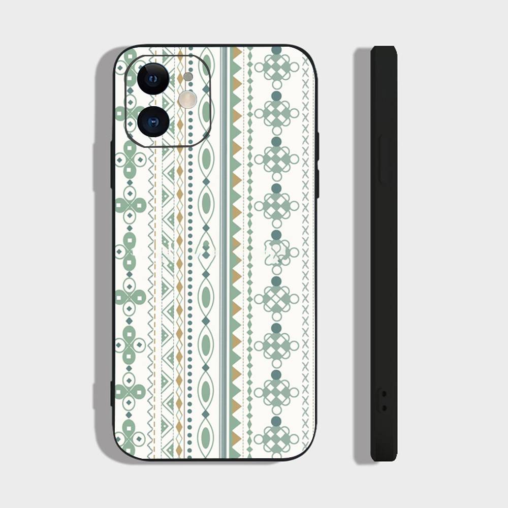 Bohemian Pattern Phone Case For IPhone 17 Air 16 15 14 13 Pro Max 11 12 Black Silicone Cover