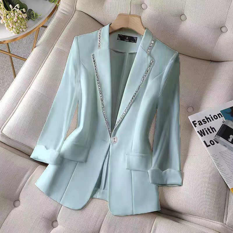 Autumn Women's Blazer Paillettes Summer Sunscreen Jacket White Suit Women's Fashion Black Cardigan