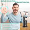 Auto Face Tracking Tripod 360° Rotating Auto Tracking Phone Stand, No App, Gesture Control Smart Shooting Camera Mount with Selfie Light and Remote