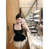 Kumikumi Fashion Set Black Square Collar Cami Women Summer High Waist Slimming Half-Length Two piece skirt