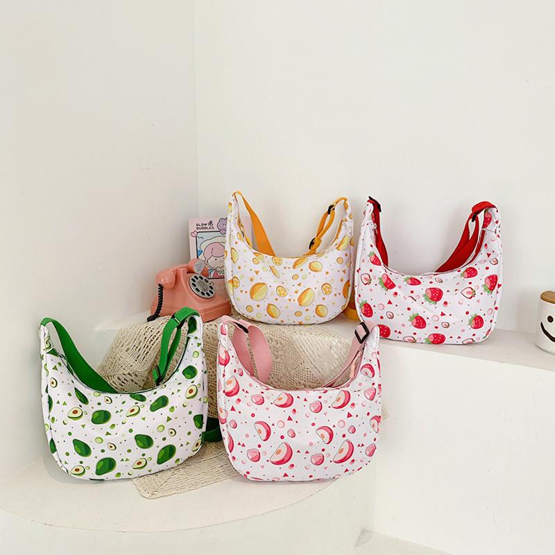 Adorable Children's Canvas Bag Stylish Toddler Shoulder Bag Cute Double-sided Fruit Design For Baby Accessories And Coin Storage