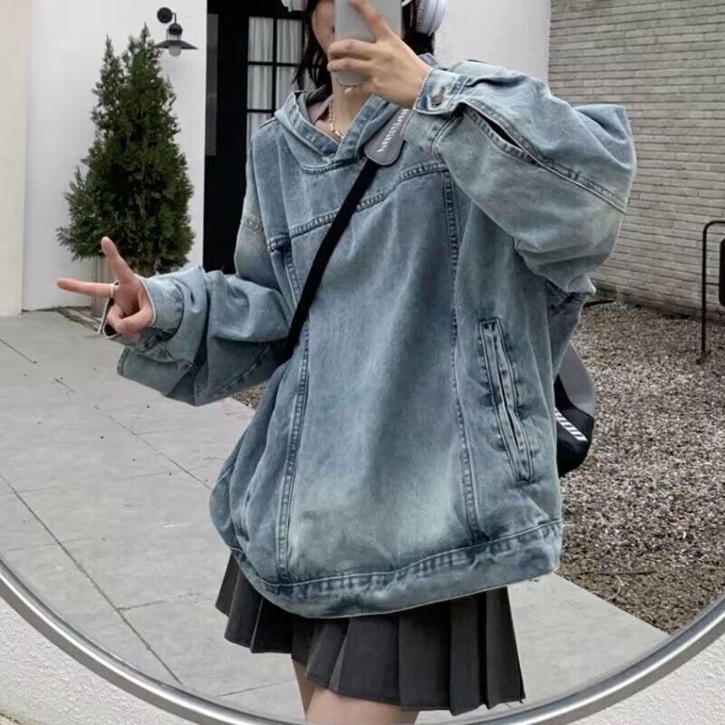 Vintage Washed Unisex Denim Hoodie - Spring Retro Street Style