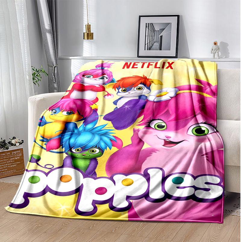 Popples Flannel Blanket Soft Warm All-Season Throw, Design for Camping, Car Travel, Hiking Sofa, Bed, Office Perfect Gift for Parties