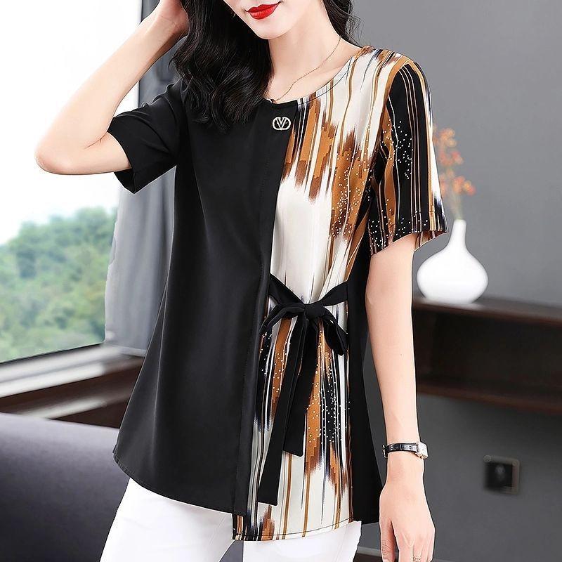 Short-sleeved T-shirt Women's Summer New Fashion Mom's Mid Length Plus Size Slimming Top