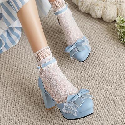 Moda 2025 Primavera Verão Tira no Tornozelo Mulheres Salto Alto Mary Jane Sapatos de Salto Festa Casamento Branco Rosa Preto Laço Princesa Cosplay Lolita Sapatos