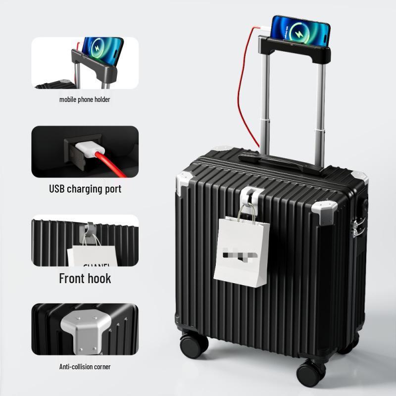 Women's Multifunctional Trolley Suitcase with Combination Lock, Durable Silent Wheels, and Rechargeable Zipper