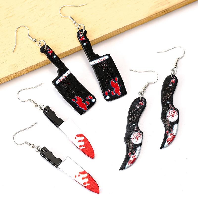 21pcs Dangle Earrings Black Flower Double-Sided Dagger Charms Halloween Knife Earring Keychain Pendant Cool Unique Accessories