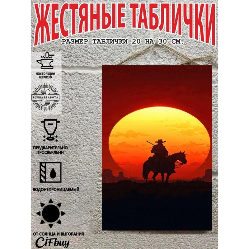 Cowboy on Horse Metal Tin Sign 20x30cm Rustic Wall Decor